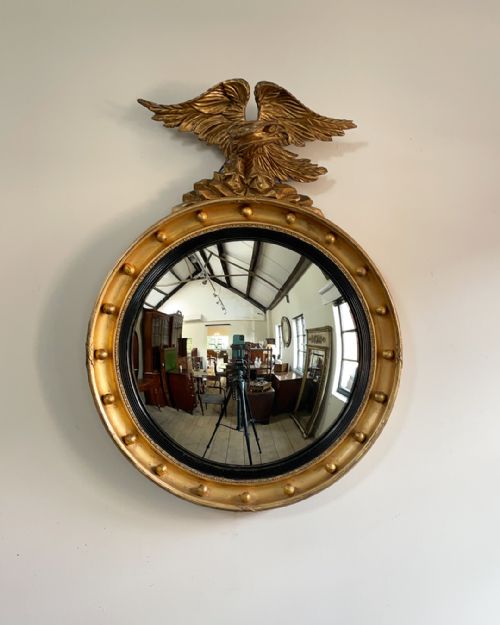 19th century convex mirror with eagle - CATEGORY: ANTIQUE MIRRORS - DATED 19TH CENTURY