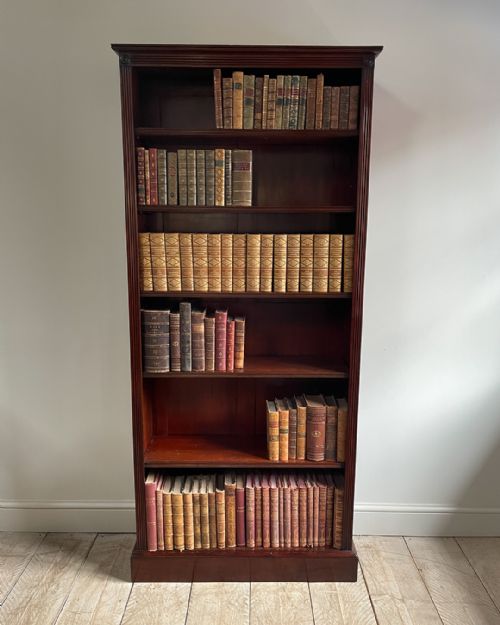 TALL 19TH CENTURY MAHOGANY OPEN BOOKCASE - ADDITIONAL PHOTO 1