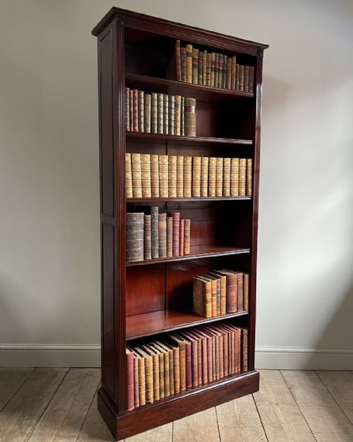 TALL 19TH CENTURY MAHOGANY OPEN BOOKCASE - ADDITIONAL PHOTO 2