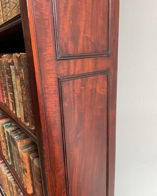 TALL 19TH CENTURY MAHOGANY OPEN BOOKCASE - ADDITIONAL PHOTO 5