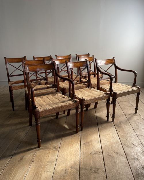 set of ten regency mahogany cross back dining chairs - CATEGORY: ANTIQUE CHAIRS - DATED REGENCY