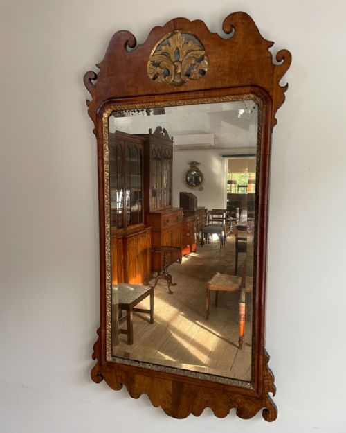 GEORGE II WALNUT AND PARCEL GILT FRET MIRROR - ADDITIONAL PHOTO 1