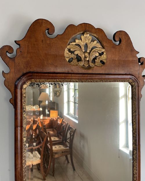 GEORGE II WALNUT AND PARCEL GILT FRET MIRROR - ADDITIONAL PHOTO 2