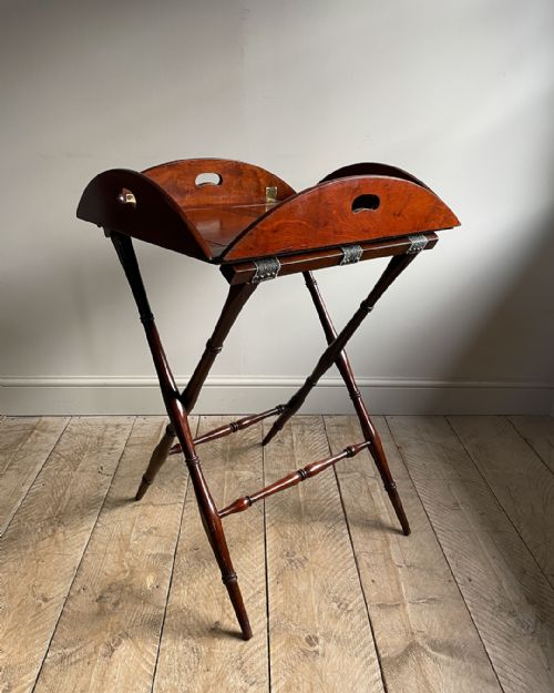 OVAL MAHOGANY BUTLERS TRAY ON STAND - ADDITIONAL PHOTO 1