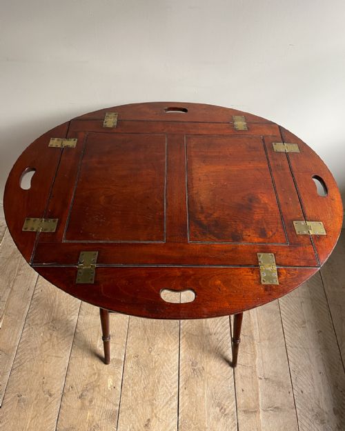 OVAL MAHOGANY BUTLERS TRAY ON STAND - ADDITIONAL PHOTO 2