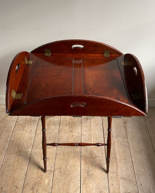 OVAL MAHOGANY BUTLERS TRAY ON STAND - ADDITIONAL PHOTO 3