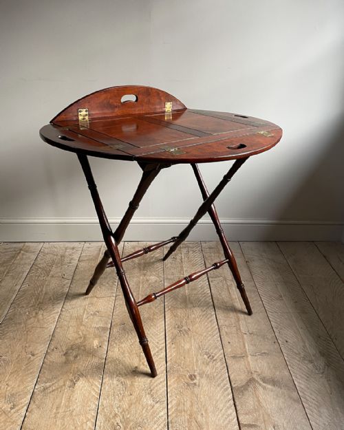 OVAL MAHOGANY BUTLERS TRAY ON STAND - ADDITIONAL PHOTO 4