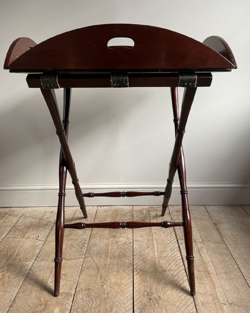 OVAL MAHOGANY BUTLERS TRAY ON STAND - ADDITIONAL PHOTO 5