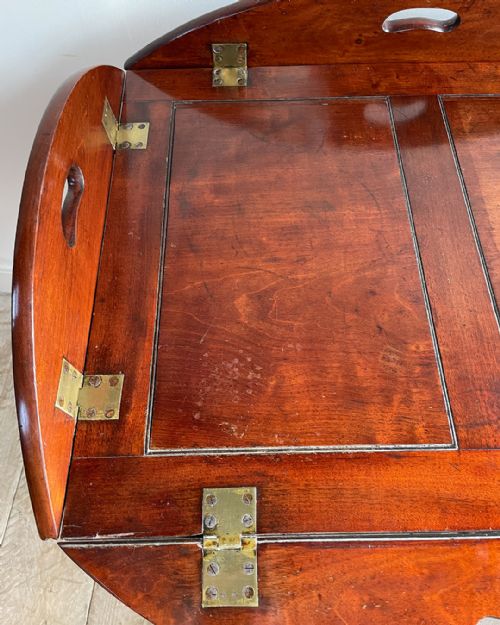 OVAL MAHOGANY BUTLERS TRAY ON STAND - ADDITIONAL PHOTO 7