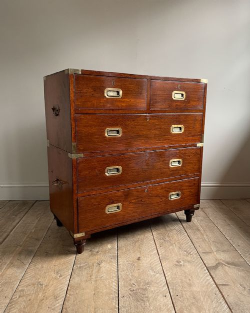 early 19th century teak campaign chest - CATEGORY: ANTIQUE CHEST OF DRAWERS - DATED 19TH CENTURY