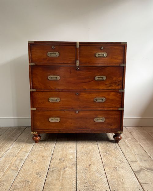 19th century mahogany campaign chest - CATEGORY: ANTIQUE CHEST OF DRAWERS - DATED 19TH CENTURY