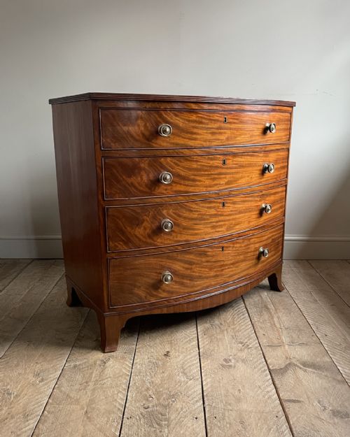 georgian bowfront chest of drawers in golden mahogany - CATEGORY: ANTIQUE CHEST OF DRAWERS - DATED GEORGIAN