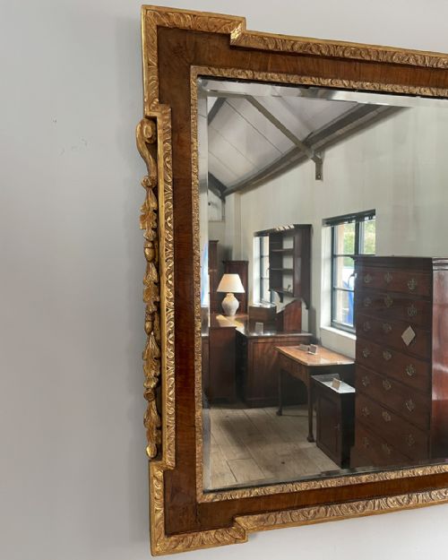 LOVELY WALNUT AND PARCEL GILT OVERMANTEL MIRROR - ADDITIONAL PHOTO 3