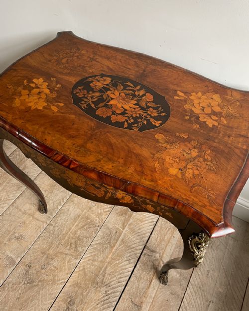 SMALL FRENCH WALNUT AND MARQUETRY CENTRE TABLE - ADDITIONAL PHOTO 4