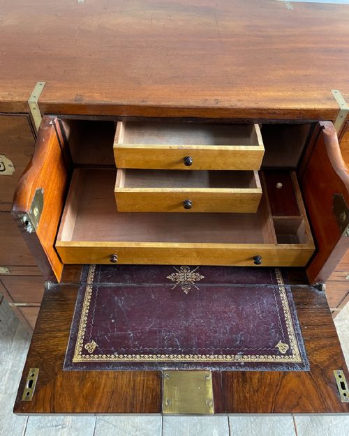 WONDERFUL 19TH CENTURY MAHOGANY SECRETAIRE CAMPAIGN CHEST - ADDITIONAL PHOTO 5