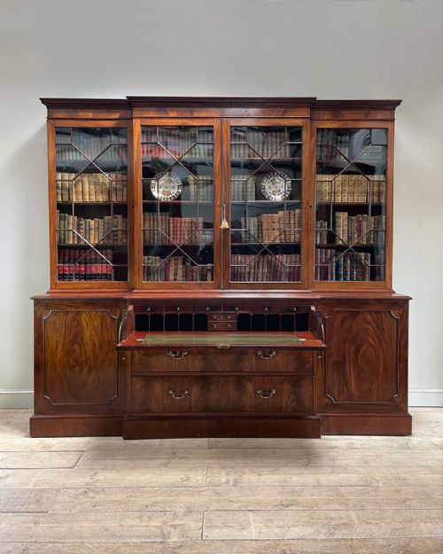 handsome george iv mahogany breakfront secretaire bookcase - CATEGORY: ANTIQUE BOOKCASES - DATED 19TH CENTURY