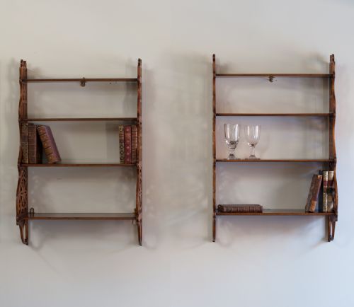 PAIR OF 19TH CENTURY MAHOGANY FRETWORK WALL SHELVES - ADDITIONAL PHOTO 1