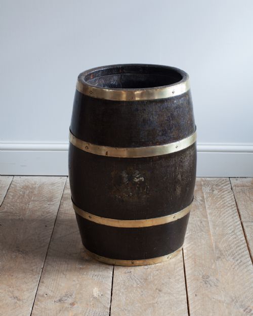 19TH CENTURY BRASS BOUND OAK BARREL - ADDITIONAL PHOTO 1