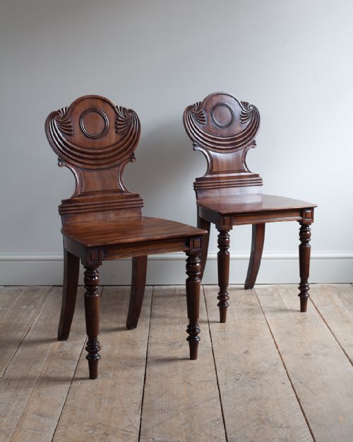 PAIR OF REGENCY MAHOGANY HALL CHAIRS - ADDITIONAL PHOTO 1