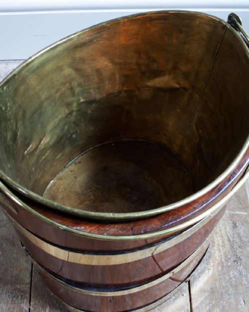 GEORGIAN MAHOGANY BRASS BOUND PEAT BUCKET - ADDITIONAL PHOTO 2