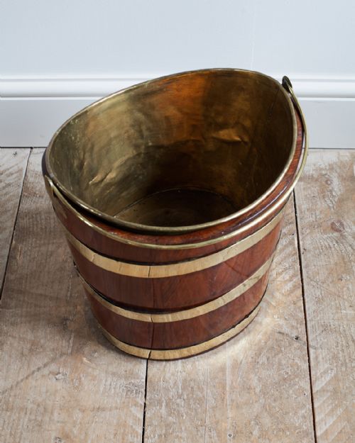 GEORGIAN MAHOGANY BRASS BOUND PEAT BUCKET - ADDITIONAL PHOTO 4