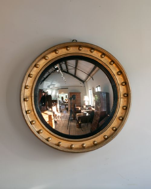wonderful regency gilt convex mirror - CATEGORY: ANTIQUE MIRRORS - DATED REGENCY