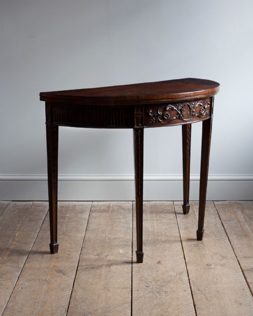 rare fine quality george iii mahogany demi lune card table - CATEGORY: ANTIQUE TABLES - DATED 19TH CENTURY