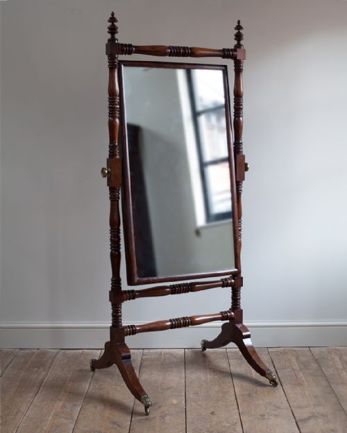 regency mahogany cheval mirror - CATEGORY: ANTIQUE MIRRORS - DATED 19TH CENTURY