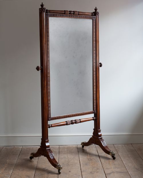 regency mahogany cheval mirror - CATEGORY: ANTIQUE MIRRORS - DATED 19TH CENTURY
