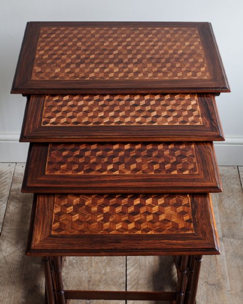 19TH CENTURY ROSEWOOD AND PARQUETRY NEST OF FOUR TABLES - ADDITIONAL PHOTO 3