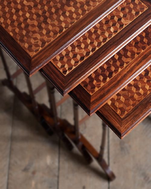 19TH CENTURY ROSEWOOD AND PARQUETRY NEST OF FOUR TABLES - ADDITIONAL PHOTO 4