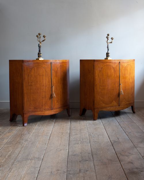 pair of edwardian satinwood bowfront side cabinets - CATEGORY: ANTIQUE CABINETS - DATED EDWARDIAN