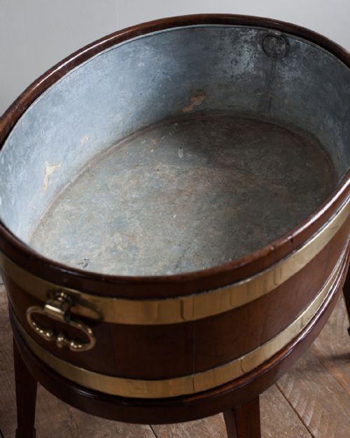 GEORGE III MAHOGANY AND BRASS BOUND OVAL WINE COOLER - ADDITIONAL PHOTO 4