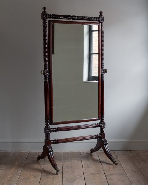 regency mahogany cheval mirror - CATEGORY: ANTIQUE MIRRORS - DATED REGENCY