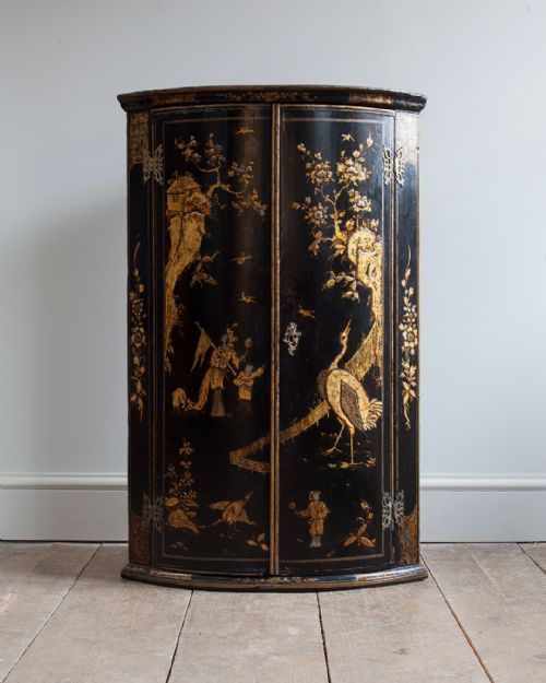 beautiful 18th century lacquered bow front corner cupboard - CATEGORY: ANTIQUE CUPBOARDS - DATED 18TH CENTURY