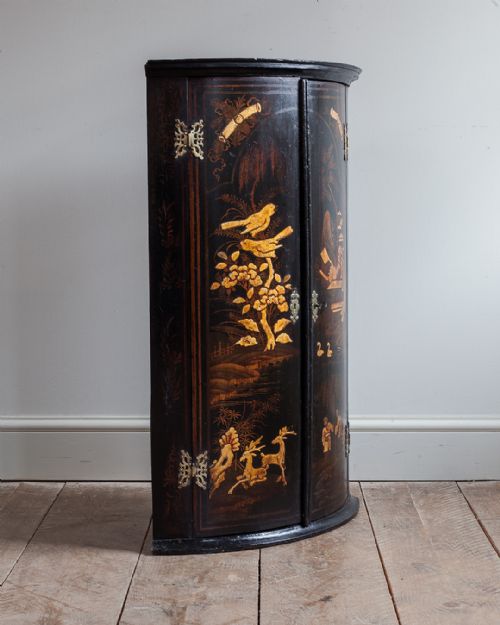 18th century lacquered bowfront corner cupboard - CATEGORY: ANTIQUE CUPBOARDS - DATED 18TH CENTURY