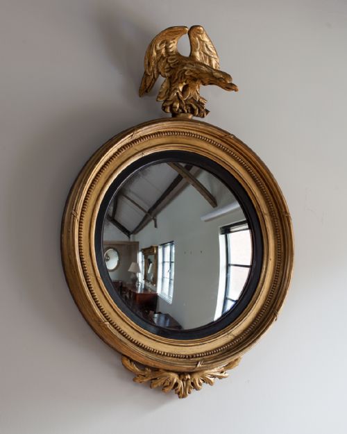 STRIKING REGENCY GILT CONVEX MIRROR - ADDITIONAL PHOTO 1