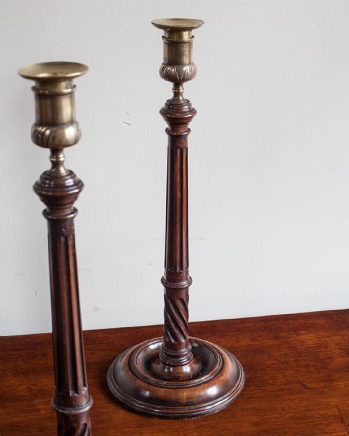 PAIR OF REGENCY MAHOGANY AND BRASS CANDLE STICKS - ADDITIONAL PHOTO 1