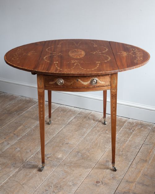 GEORGE III MARQUETRY OVAL PEMBROKE TABLE - ADDITIONAL PHOTO 4