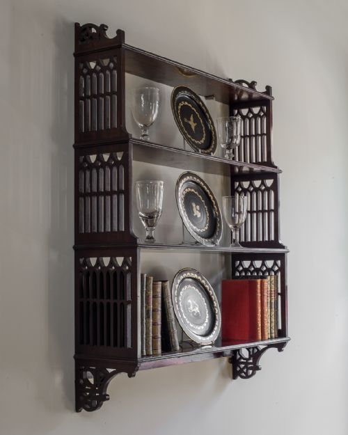 EDWARDIAN MAHOGANY WATERFALL WALL SHELVES - ADDITIONAL PHOTO 2
