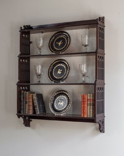 EDWARDIAN MAHOGANY WATERFALL WALL SHELVES - ADDITIONAL PHOTO 3