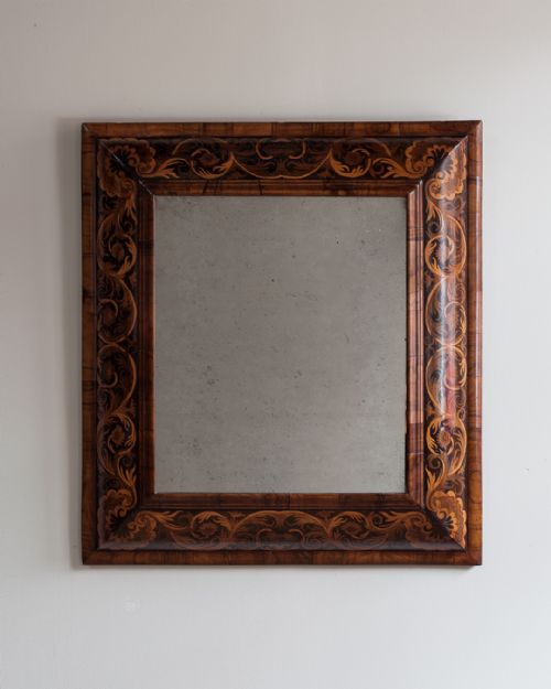 william mary seaweed marquetry cushion mirror - CATEGORY: ANTIQUE MIRRORS - DATED 17TH CENTURY
