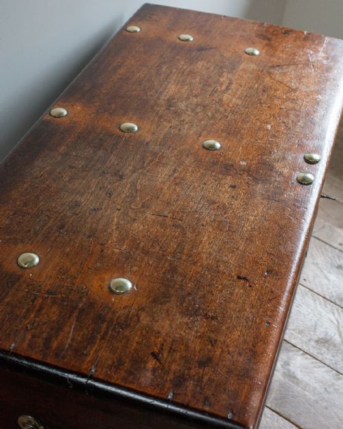 LATE 18TH CENTURY DUTCH COLONIAL TEAK BRASS BOUND TRUNK - ADDITIONAL PHOTO 2