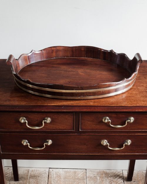 19TH CENTURY MAHOGANY OVAL BRASS BOUND TRAY - ADDITIONAL PHOTO 1