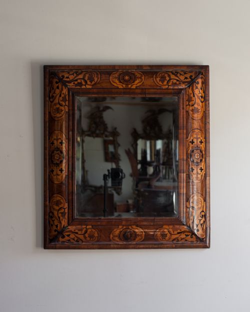 william mary seaweed marquetry cushion mirror - CATEGORY: ANTIQUE MIRRORS - DATED 17TH CENTURY