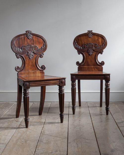 ATTRACTIVE PAIR OF REGENCY MAHOGANY HALL CHAIRS