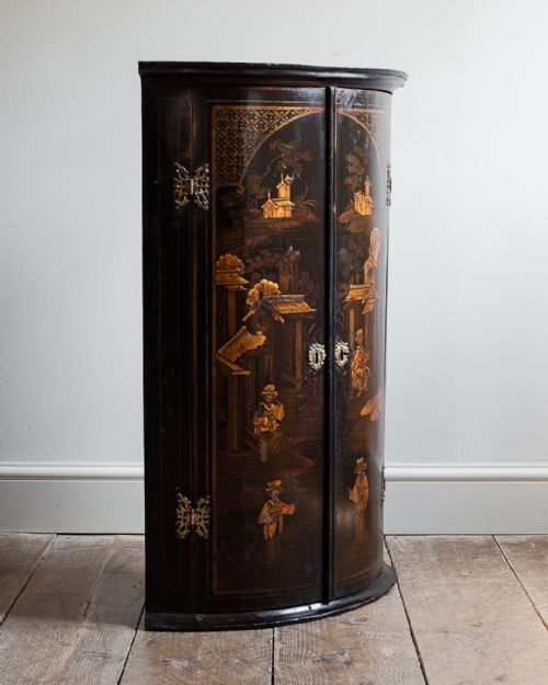 18th Century Lacquered Bowfront Wall Hanging Corner Cupboard