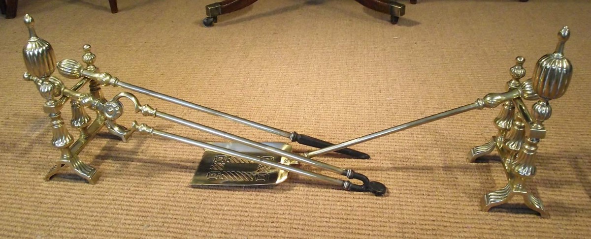 19th century brass fire irons