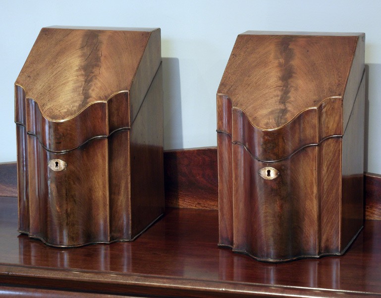 Pair of antique mahogany knife boxes