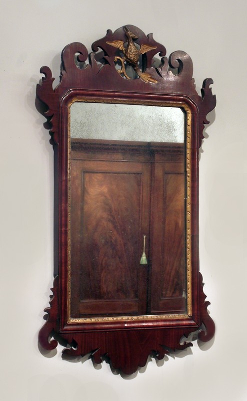 Small George III mahogany fret wall mirror